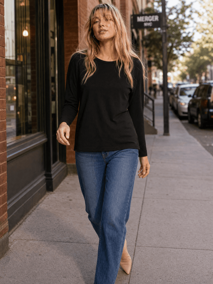 WOMEN'S LONG SLEEVE RIBBED SOLID TOP