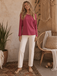 WOMEN'S LONG SLEEVE RIBBED SOLID TOP