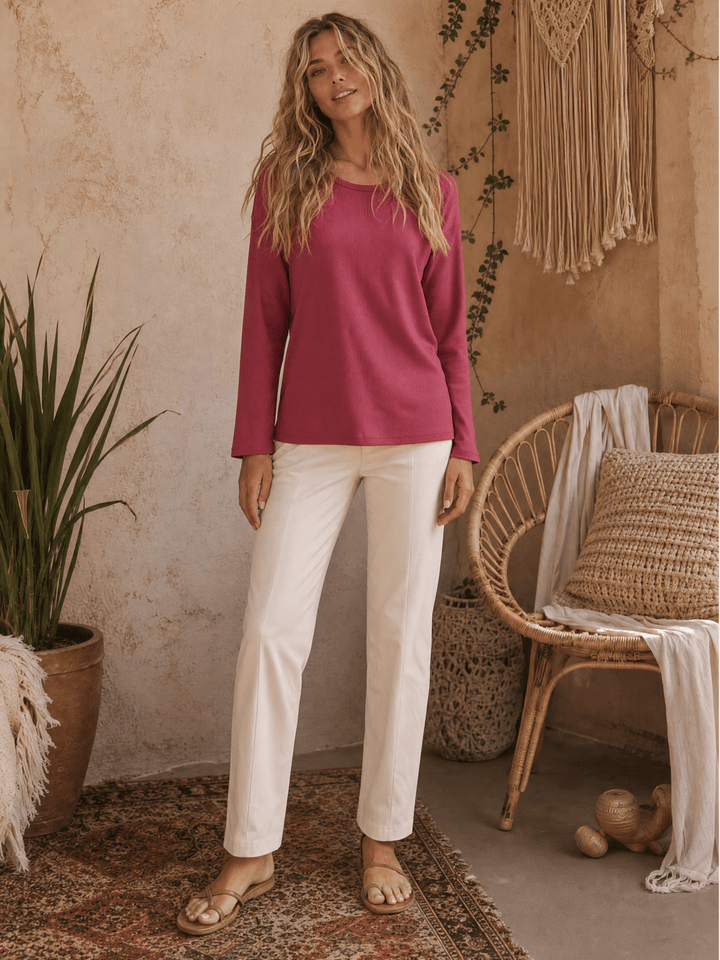 WOMEN'S LONG SLEEVE RIBBED SOLID TOP