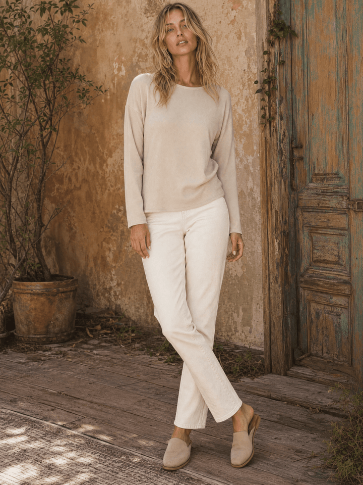 WOMEN'S LONG SLEEVE RIBBED SOLID TOP