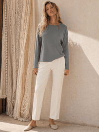 WOMEN'S LONG SLEEVE RIBBED SOLID TOP
