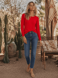 WOMEN'S LONG SLEEVE RIBBED SOLID TOP