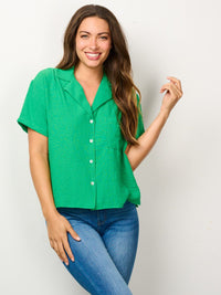 WOMEN'S SHORT SLEEVE BUTTON UP FRONT POCKET TOP