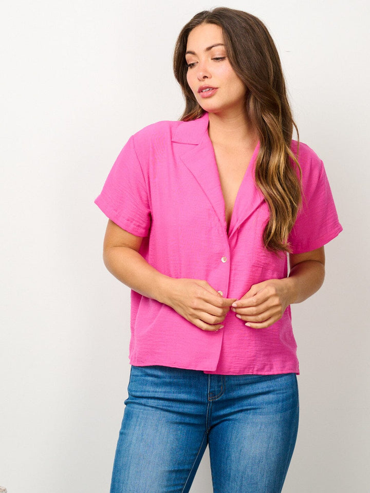 WOMEN'S SHORT SLEEVE BUTTON UP FRONT POCKET TOP