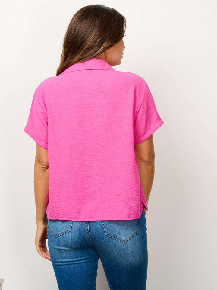 WOMEN'S SHORT SLEEVE BUTTON UP FRONT POCKET TOP