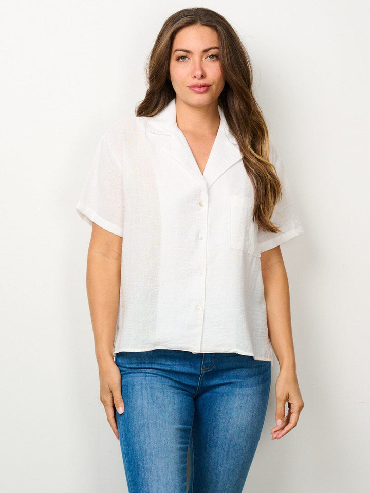 WOMEN'S SHORT SLEEVE BUTTON UP FRONT POCKET TOP