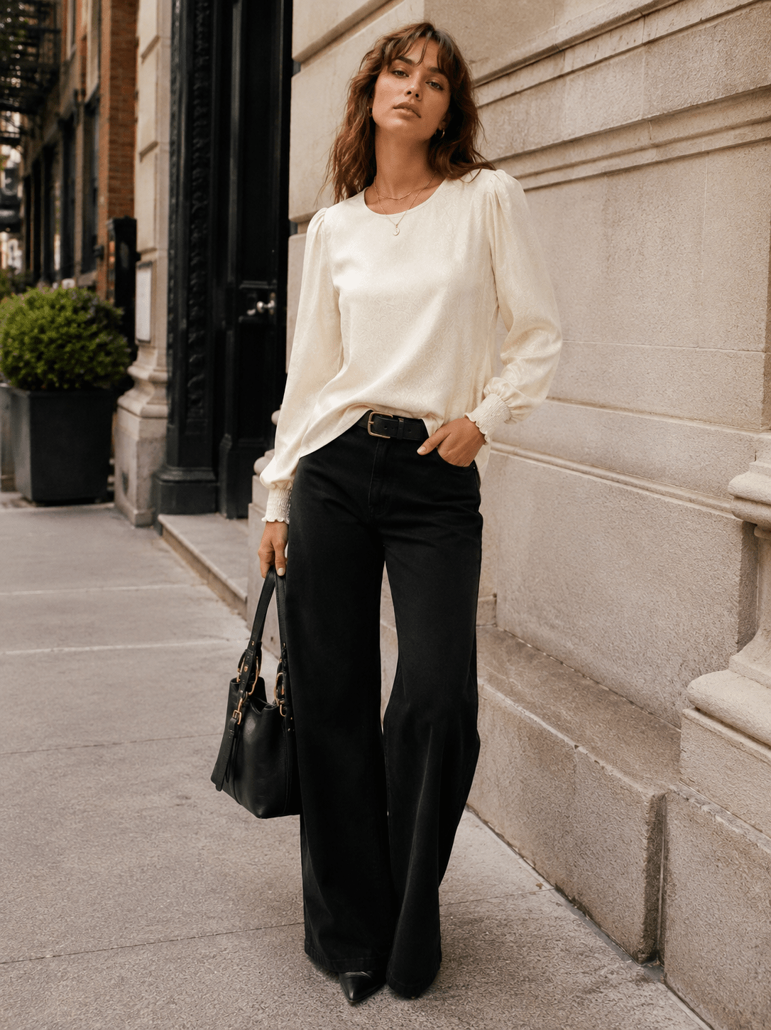 WOMEN'S LONG PUFF SLEEVE SHIMMER BLOUSE