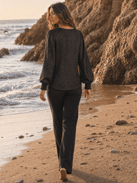 WOMEN'S LONG PUFF SLEEVE SHIMMER BLOUSE