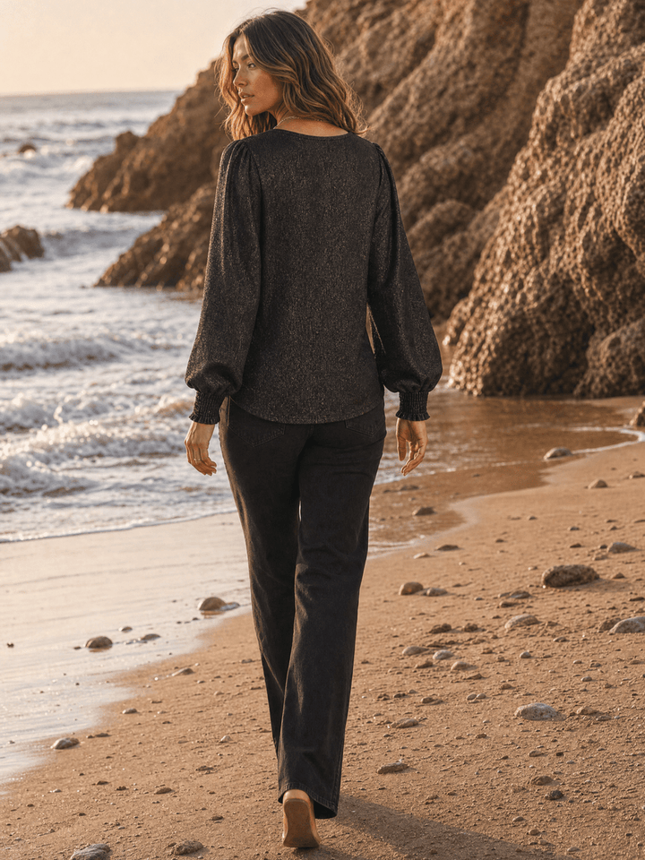 WOMEN'S LONG PUFF SLEEVE SHIMMER BLOUSE