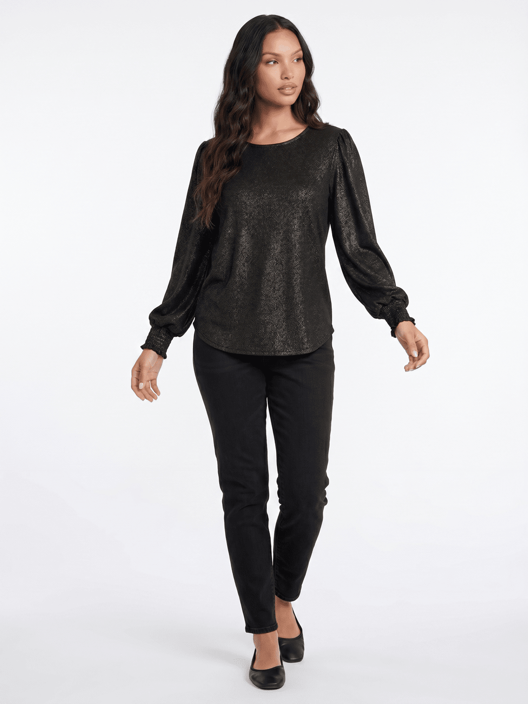 WOMEN'S LONG PUFF SLEEVE SHIMMER BLOUSE
