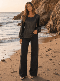 WOMEN'S LONG PUFF SLEEVE SHIMMER BLOUSE