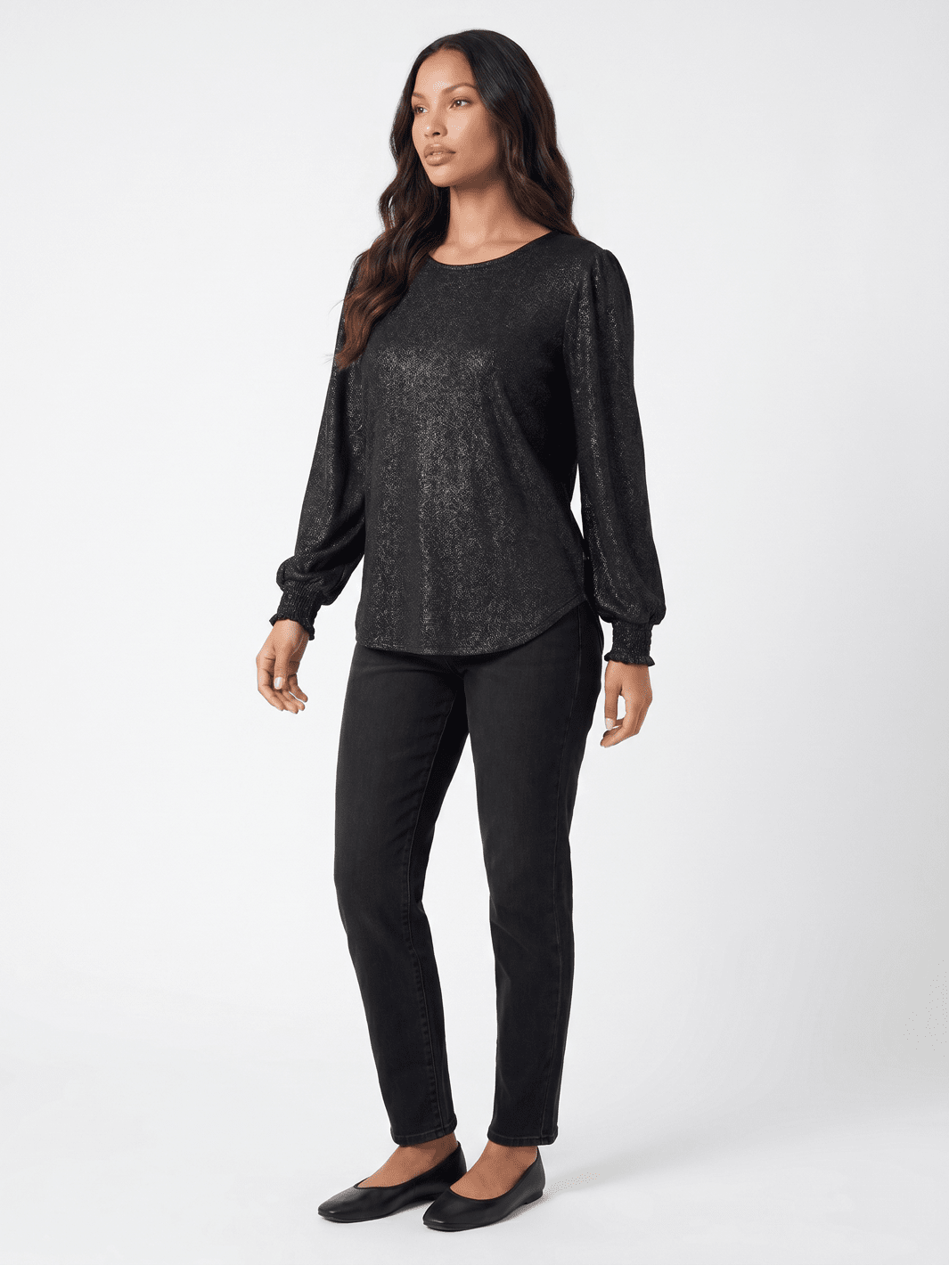 WOMEN'S LONG PUFF SLEEVE SHIMMER BLOUSE