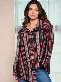 WOMEN'S LONG SLEEVE BUTTON UP MULTI PRINT BLOUSE TOP