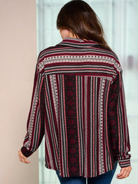 WOMEN'S LONG SLEEVE BUTTON UP MULTI PRINT BLOUSE TOP