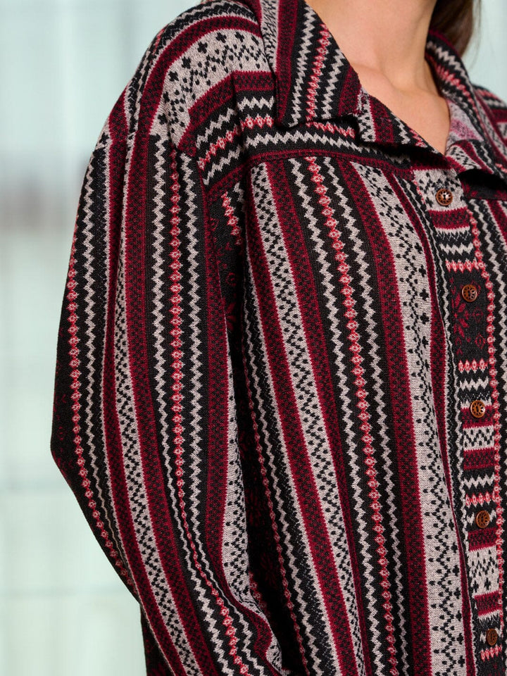 WOMEN'S LONG SLEEVE BUTTON UP MULTI PRINT BLOUSE TOP