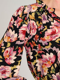 WOMEN'S LONG SLEEVE V-NECK RUFFLE HIGH-LOW FLORAL BLOUSE