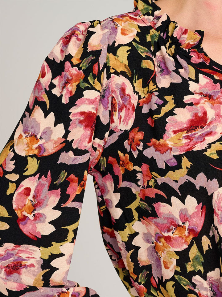 WOMEN'S LONG SLEEVE V-NECK RUFFLE HIGH-LOW FLORAL BLOUSE