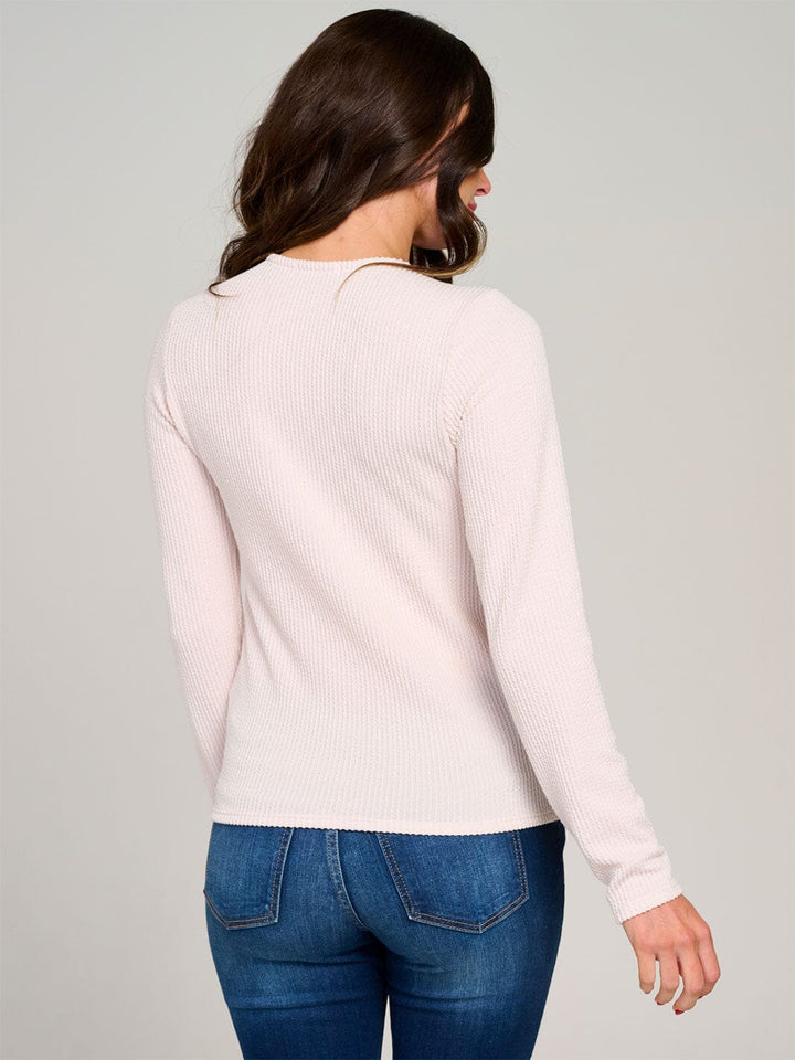WOMEN'S LONG SLEEVE BUTTON CLOSURE RIBBED TOP