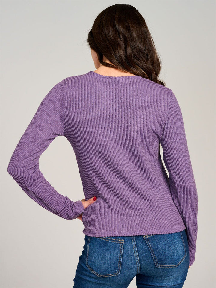 WOMEN'S LONG SLEEVE BUTTON CLOSURE RIBBED TOP