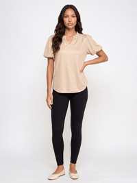 WOMEN'S SHORT BUBBLE SLEEVE V-NECK SHIMMER BLOUSE
