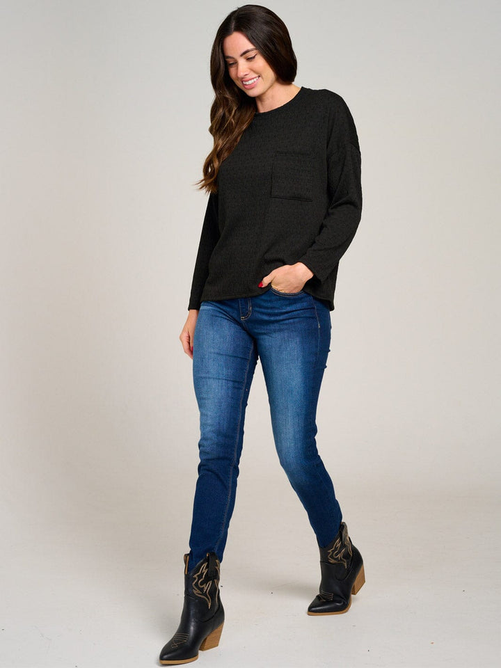 WOMEN'S LONG SLEEVE FRONT POCKET DETAILED BLOUSE