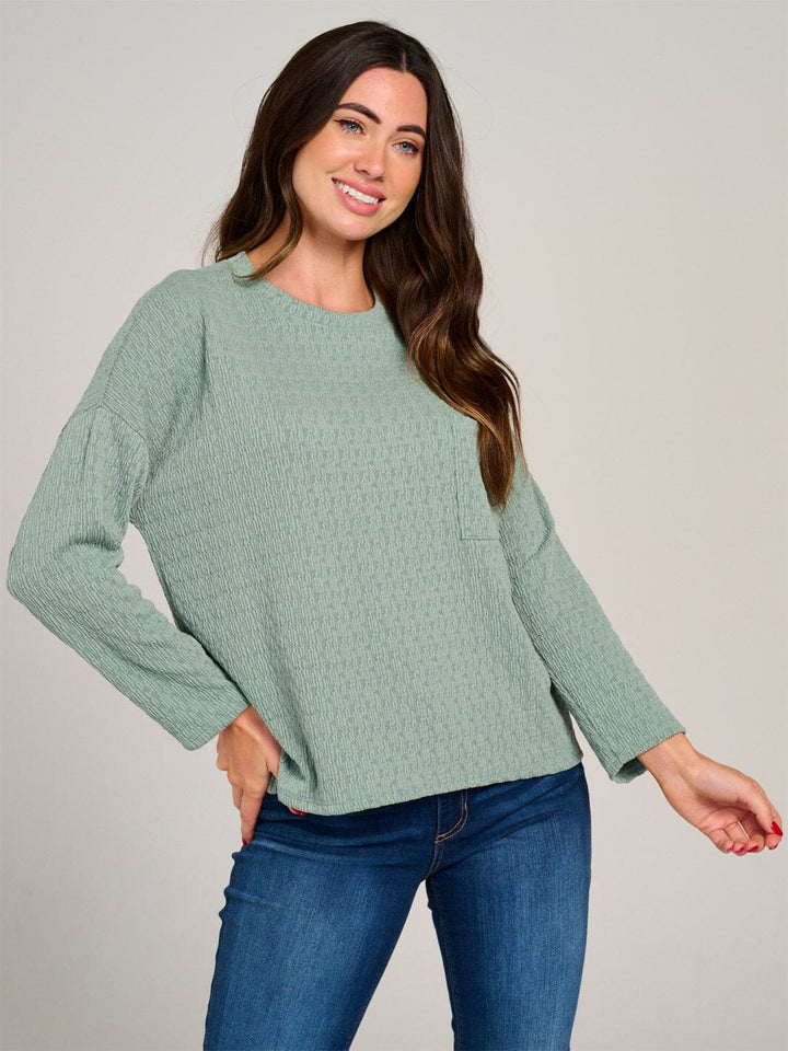 WOMEN'S LONG SLEEVE FRONT POCKET DETAILED BLOUSE