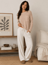 WOMEN'S LONG SLEEVE FRONT POCKET RIBBED TOP