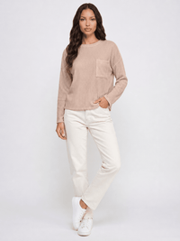 WOMEN'S LONG SLEEVE FRONT POCKET RIBBED TOP