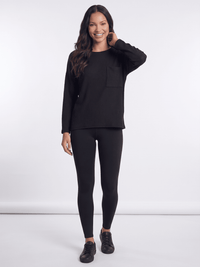******************WOMEN'S LONG SLEEVE FRONT POCKET RIBBED TOP