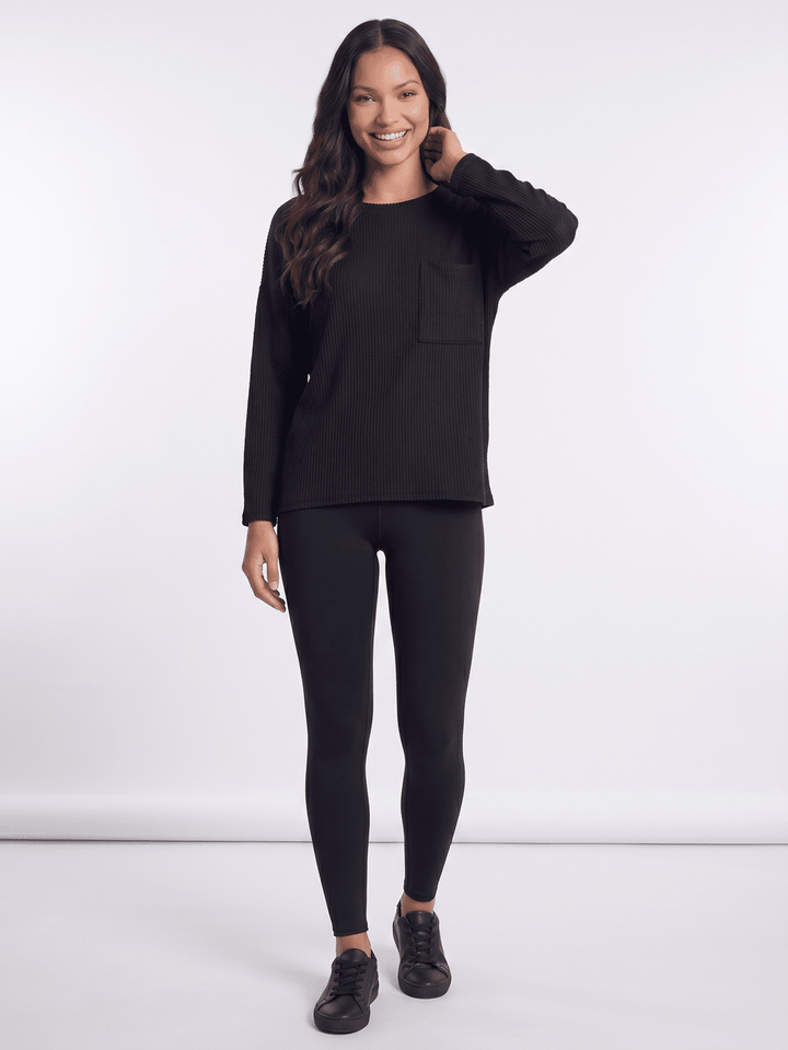 ******************WOMEN'S LONG SLEEVE FRONT POCKET RIBBED TOP