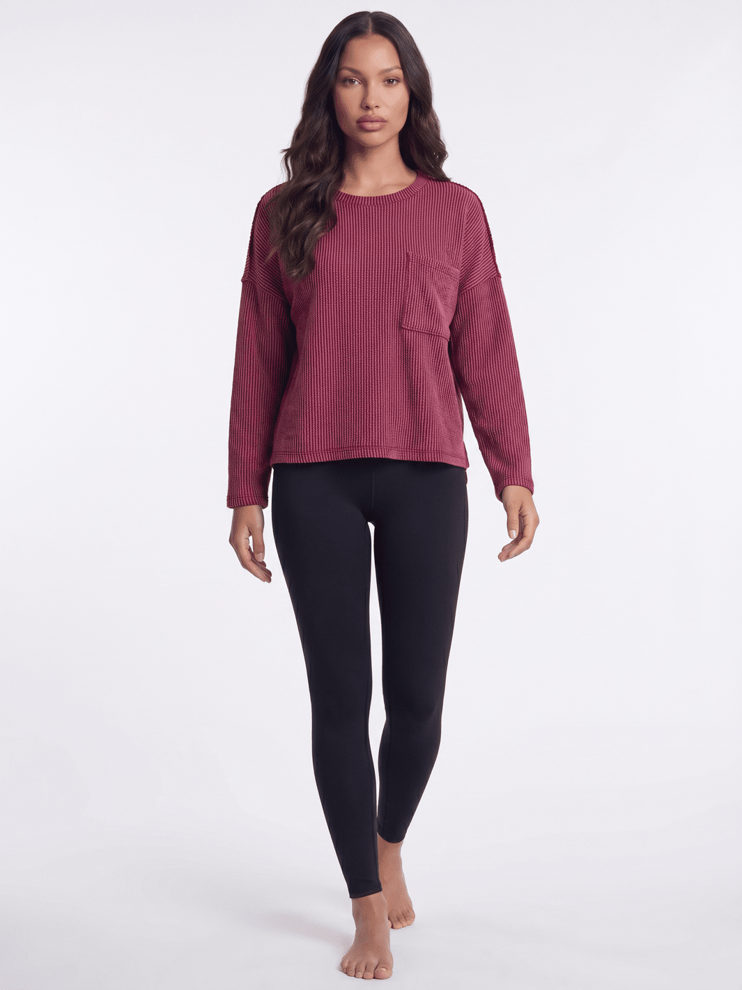 ******************WOMEN'S LONG SLEEVE FRONT POCKET RIBBED TOP