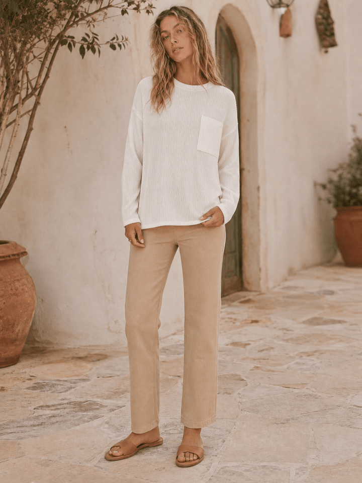 ******************WOMEN'S LONG SLEEVE FRONT POCKET RIBBED TOP