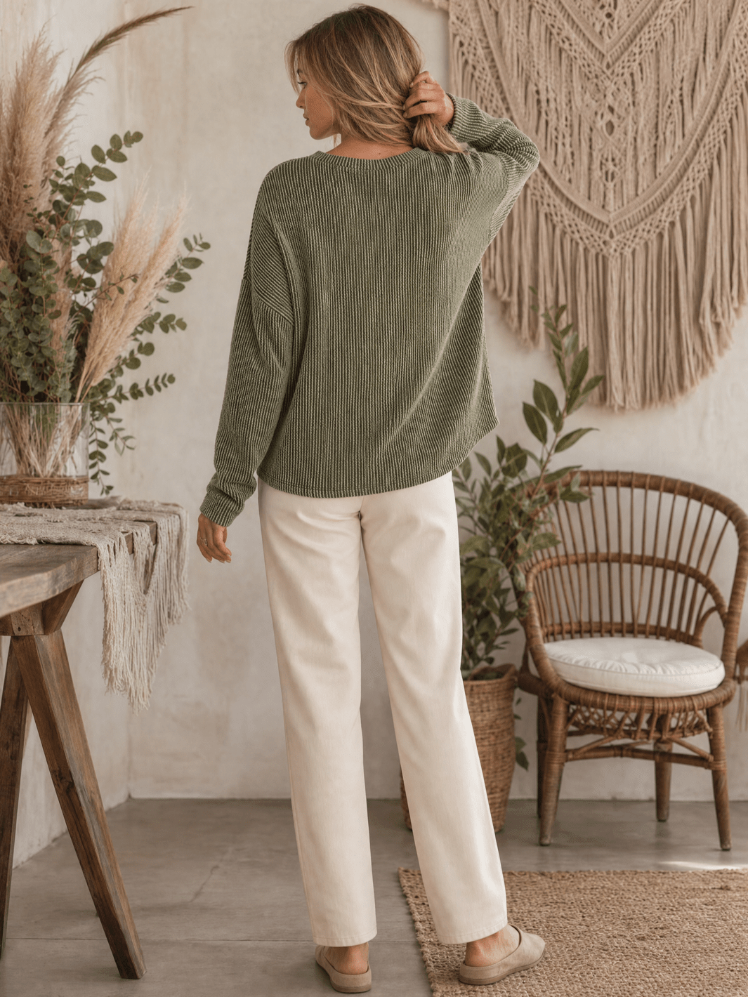 ******************WOMEN'S LONG SLEEVE FRONT POCKET RIBBED TOP