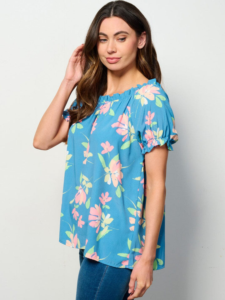 WOMEN'S SHORT SLEEVE TUNIC FLORAL TOP