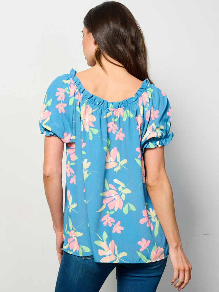WOMEN'S SHORT SLEEVE TUNIC FLORAL TOP