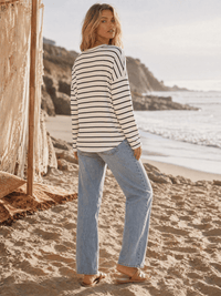 WOMEN'S LONG SLEEVE V-NECK COLORBLOCK STRIPES TOP