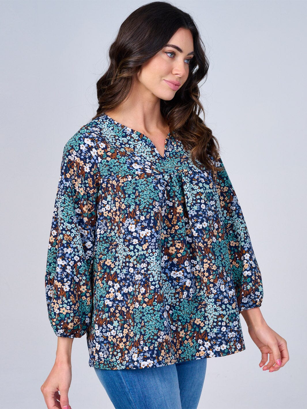 WOMEN'S LONG SLEEVES V-NECK FLORAL BLOUSE