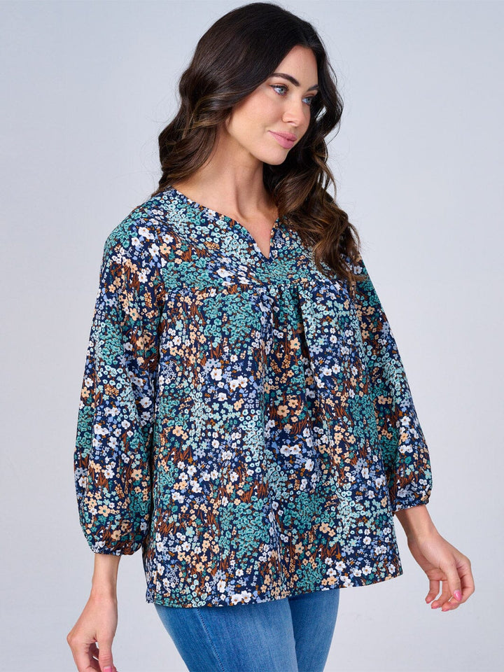 WOMEN'S LONG SLEEVES V-NECK FLORAL BLOUSE