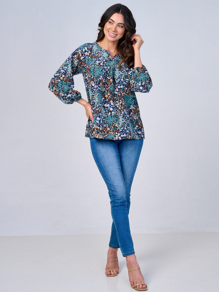 WOMEN'S LONG SLEEVES V-NECK FLORAL BLOUSE
