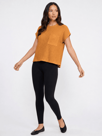 WOMEN'S SHORT SLEEVE FRONT POCKET RIBBED TOP