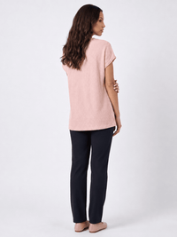 WOMEN'S SHORT SLEEVE FRONT POCKET RIBBED TOP