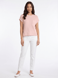 WOMEN'S SHORT SLEEVE FRONT POCKET RIBBED TOP