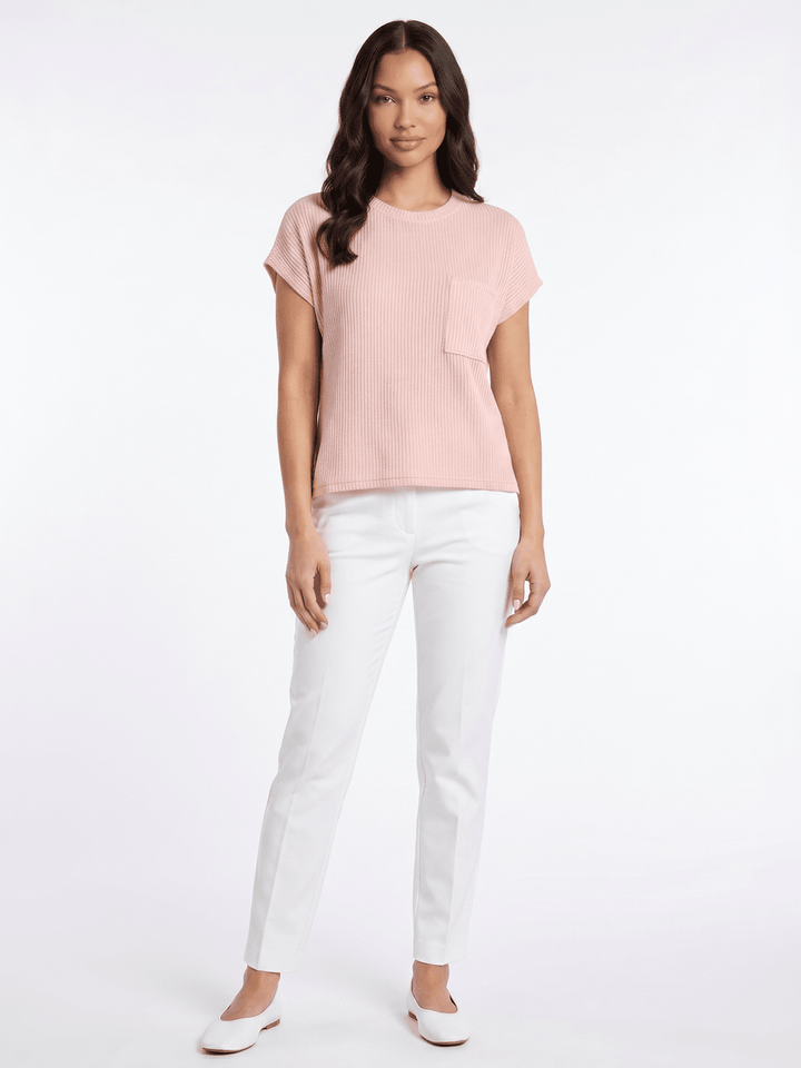 WOMEN'S SHORT SLEEVE FRONT POCKET RIBBED TOP