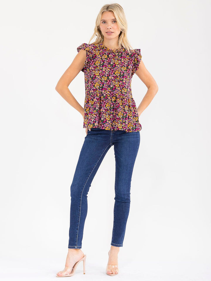 WOMEN'S SHORT SLEEVE LOOSE FIT FLORAL TOP