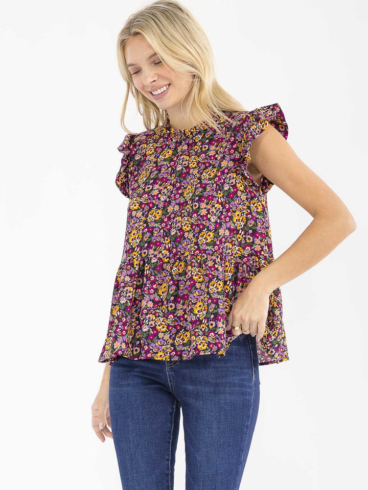 WOMEN'S SHORT SLEEVE LOOSE FIT FLORAL TOP