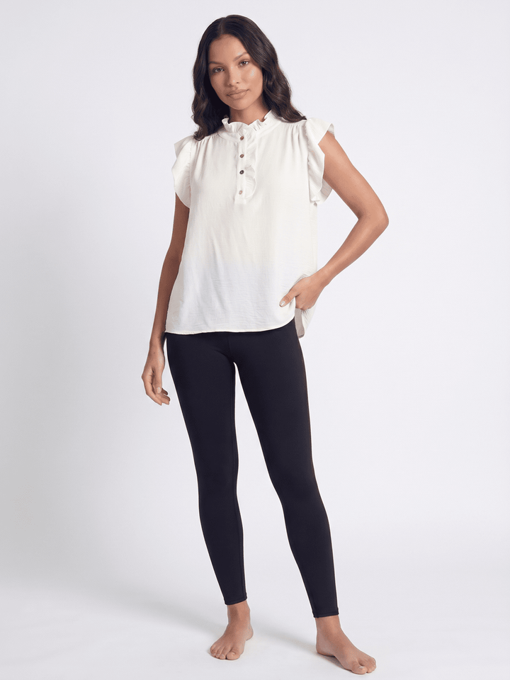 WOMEN'S SHORT RUFFLE SLEEVE BUTTON UP BLOUSE