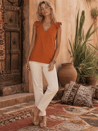 ***************WOMEN'S RUFFLE SLEEVE V-NECK BLOUSE