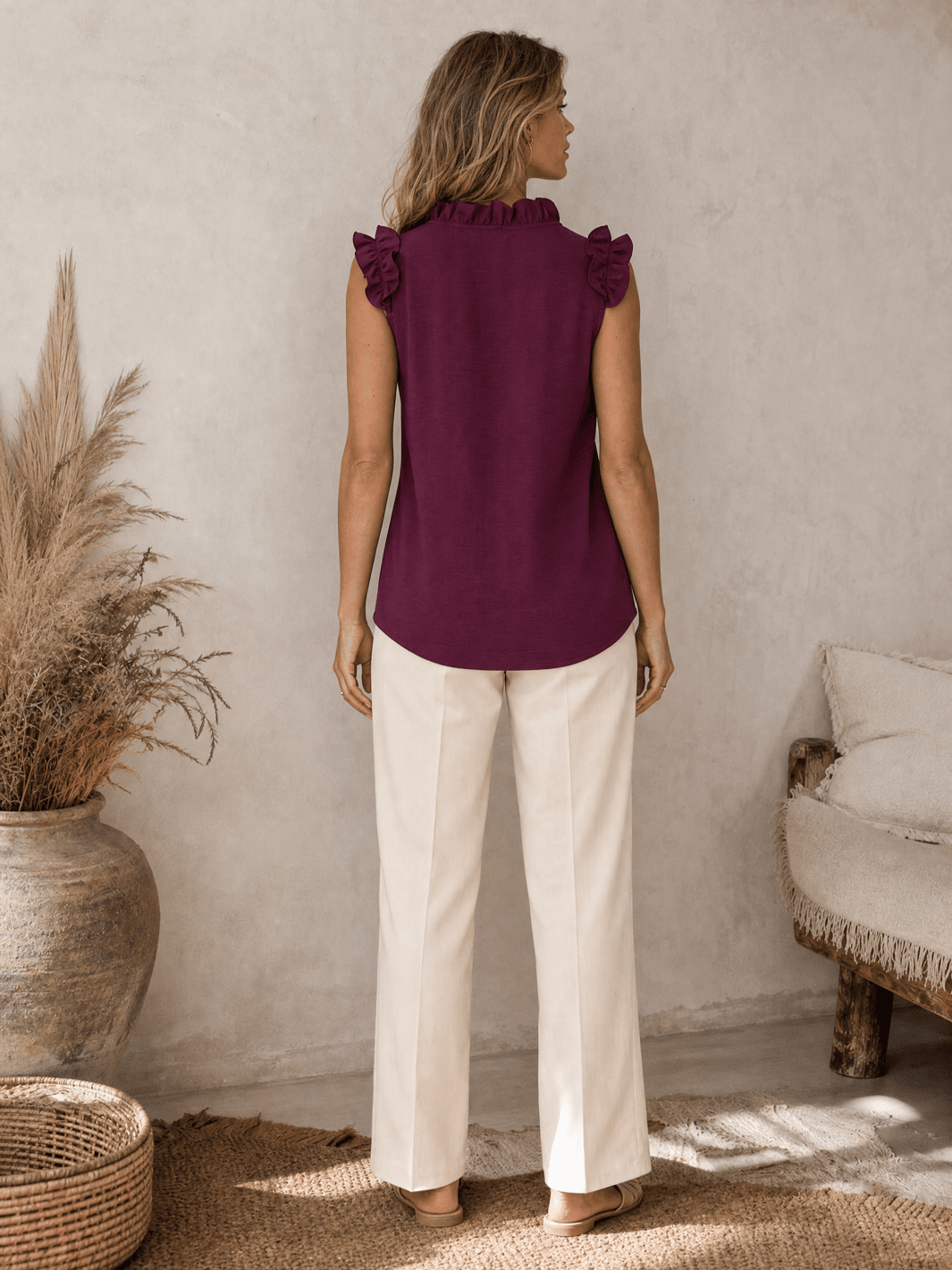 ***************WOMEN'S RUFFLE SLEEVE V-NECK BLOUSE