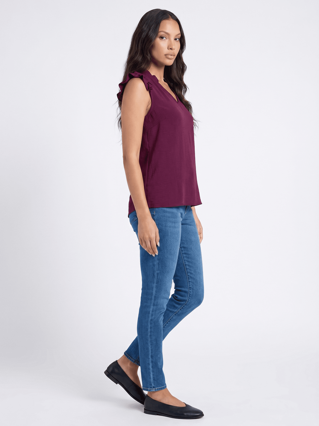 ***************WOMEN'S RUFFLE SLEEVE V-NECK BLOUSE