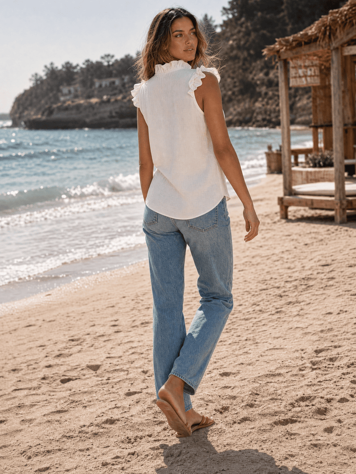 ***************WOMEN'S RUFFLE SLEEVE V-NECK BLOUSE
